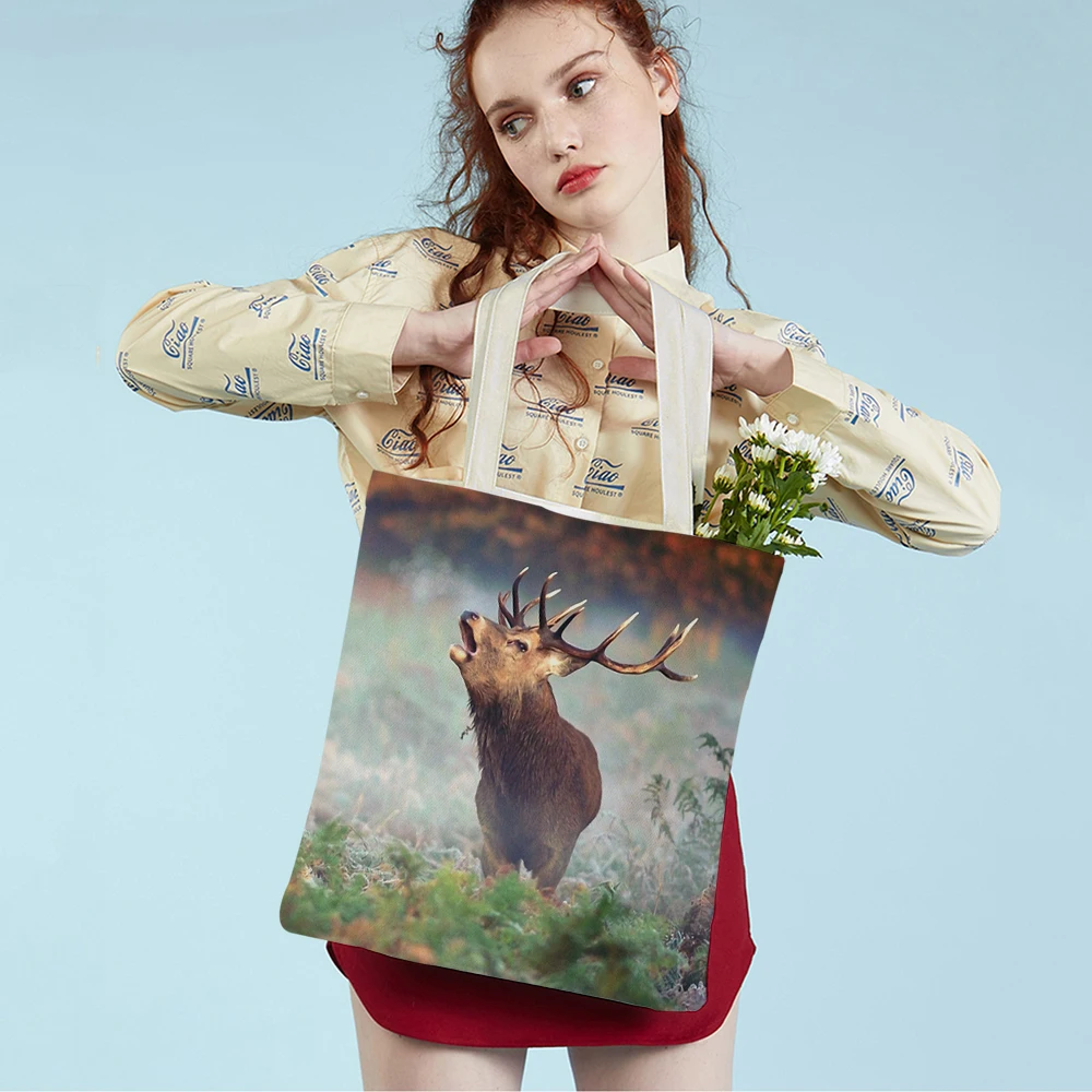 

Повседневная женская сумка-тоут с рисунком оленя, модная цветная Холщовая Сумка для покупок с животными, складная многоразовая ткань