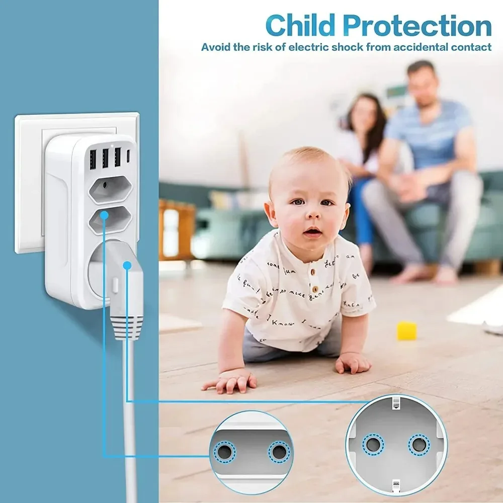 EU Socket Extender Adapter Power Strip USB Charger Type-C Extension For Home Office Kitchen