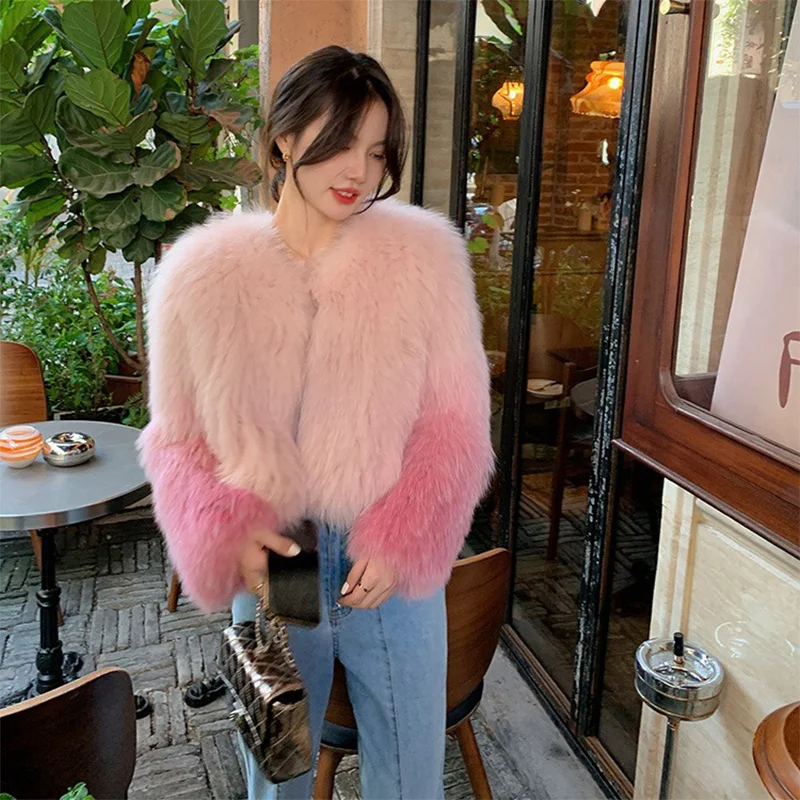 High Quality Fox Hair Braided Thickened Short Coat Winter New Ladies Sweet Design Fur Charm Fashion Warm Cardigan Coat 2023