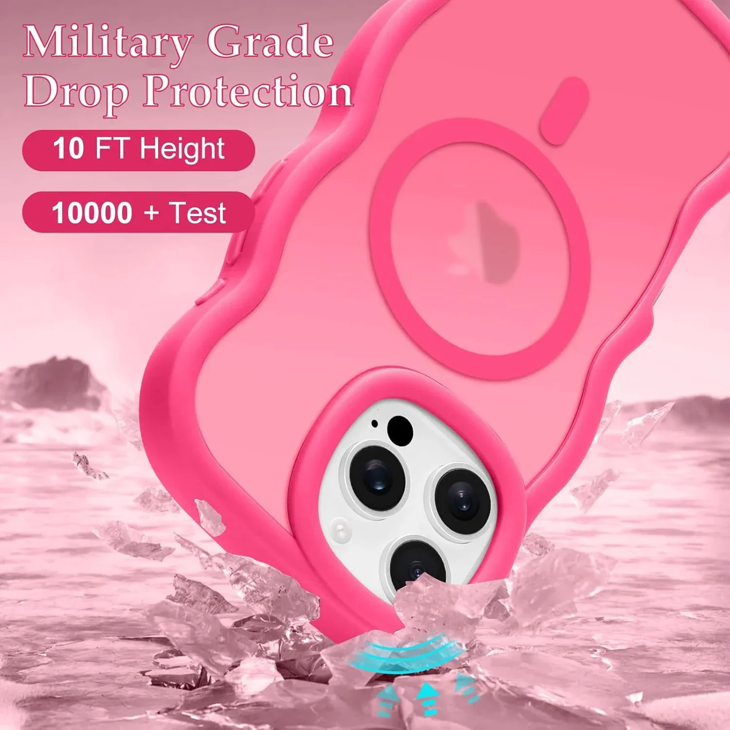 Luxury Wavy Frame Translucent Magnetic Shockproof Phone Case with Wireless Charging Capability