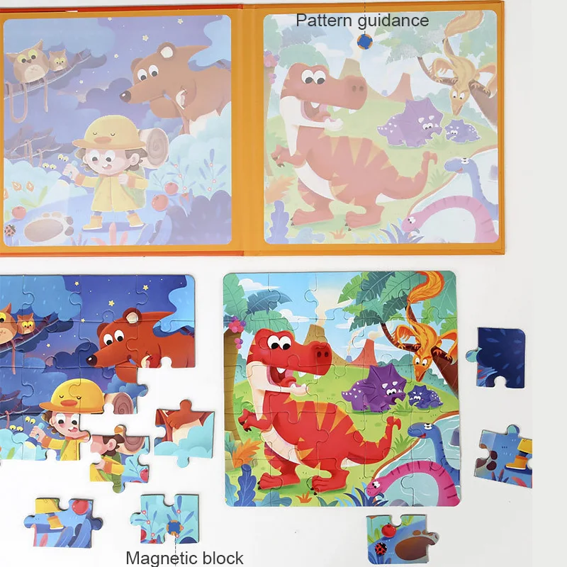 Children's Montessori Scene Puzzle Animal Traffic Dinosaur Magnetic Puzzle Educational Toys For Kids Boys Girl Gift 2-5 Years