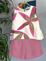 ZANZEA Women 2PCS Short Sets 2025 Summer Printed Tanks Short Suit Holiday Stitching Pleats Outfits Casual Loose Matching Sets - Image 2