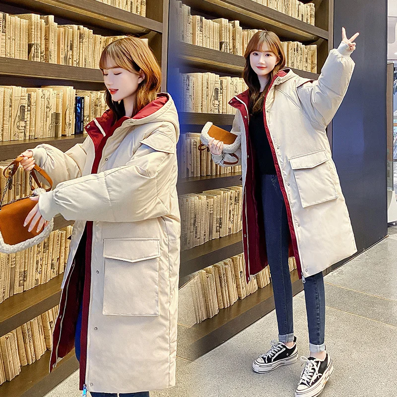 

2022 Winter Women Jacket Coats Long Parkas Female Down Cotton Parka Hooded Overcoat Thick Warm Jackets Casual Student Coat