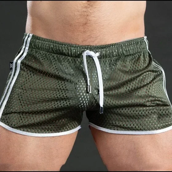 Sexy Breathable Men's Sporty Shorts Crazy Muscle Outdoor Casual Fitness Training Three-quarter Length Pants Hole Eye Design