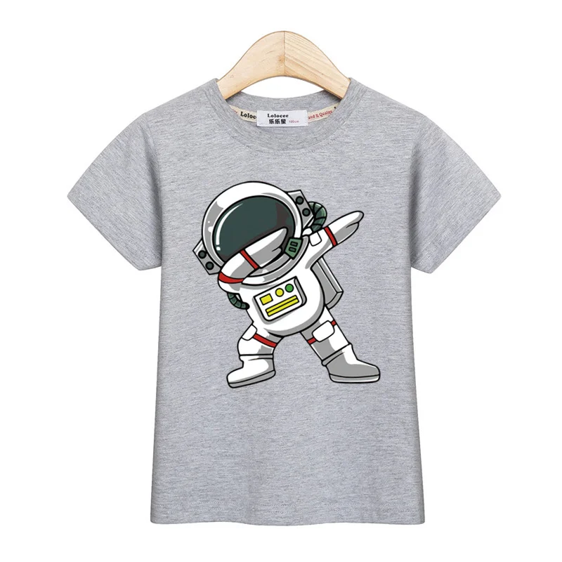 2024 New Children Summer Tops Astronaut Cartoon T-shirt Baby Boys Short Sleeves Shirt 3-14T US Size Clothing 2