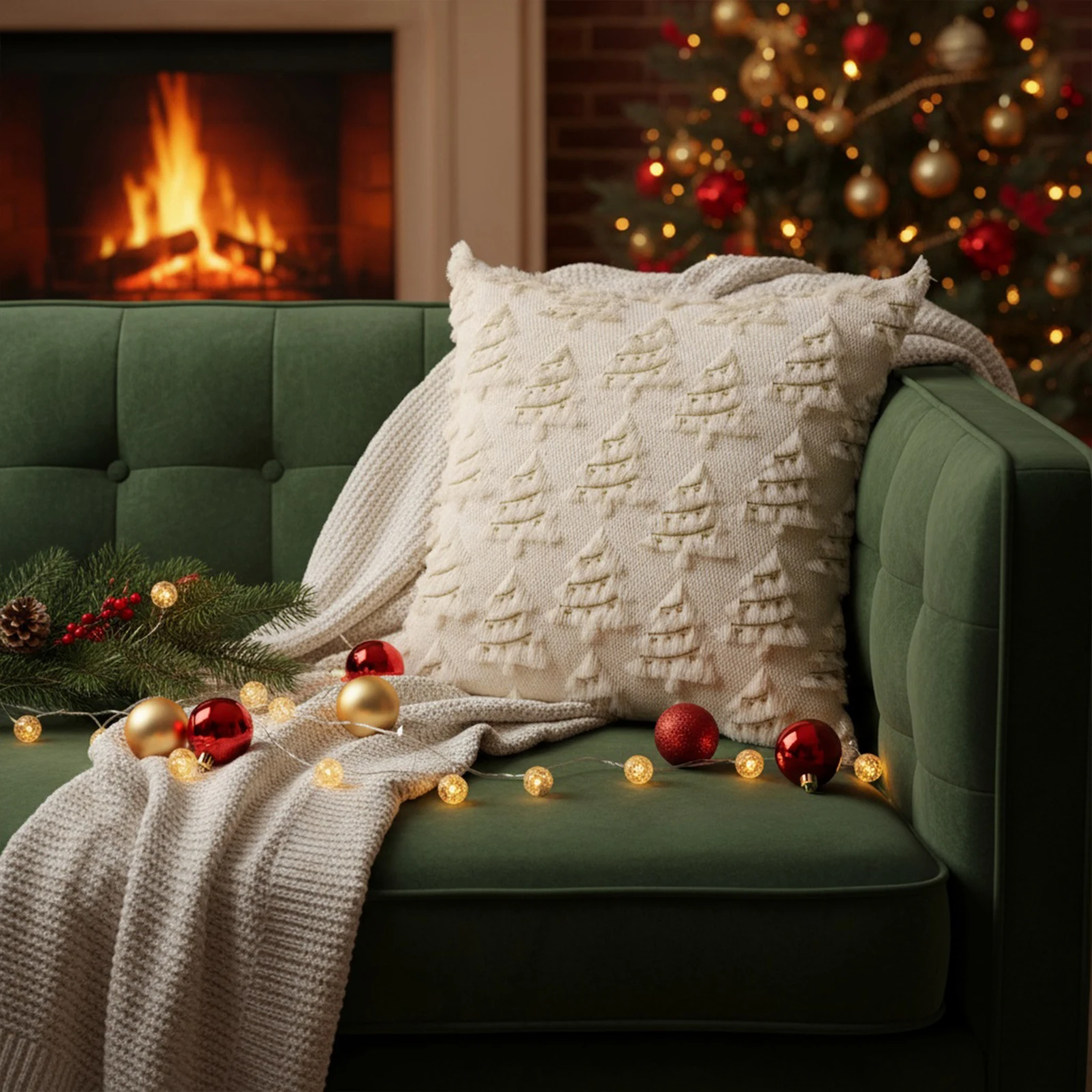 45x45cm Christmas Tree Pillow Covers Christmas Throw Pillow Covers Soft Plush Pillowcase for Winter Home Bedroom Sofa Decoration