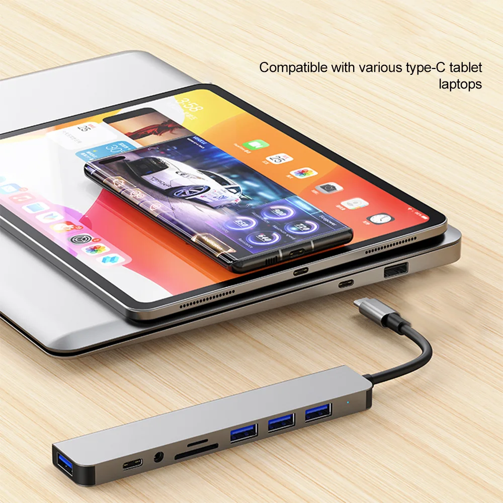 7-in-1 USB 3.0 HUB USB C HUB TYPE-C to USB SD TF Adapter 5Gbps  Fast Speed Tramsmission USB C Docking Station For PC MacBook