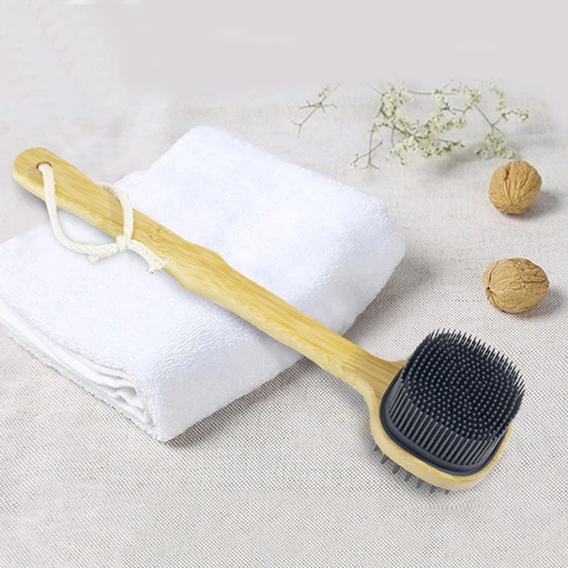 Natural Bristles Back Scrubber Shower Brush With Detachable Long Wooden Handle Dry Skin Exfoliating Body Massage Cleaning Tool 3