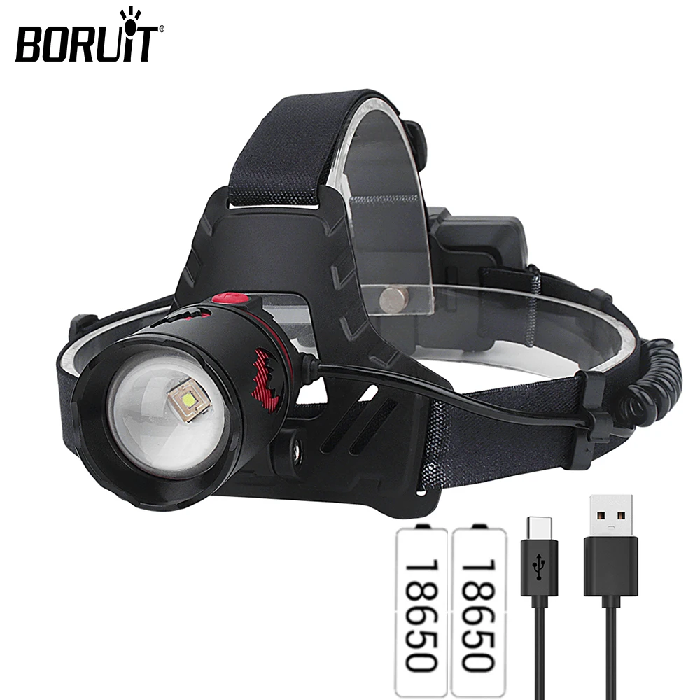 BORUiT LED Telescopic zoom Headlamp 18650 Strong Headlight 3 light Mode