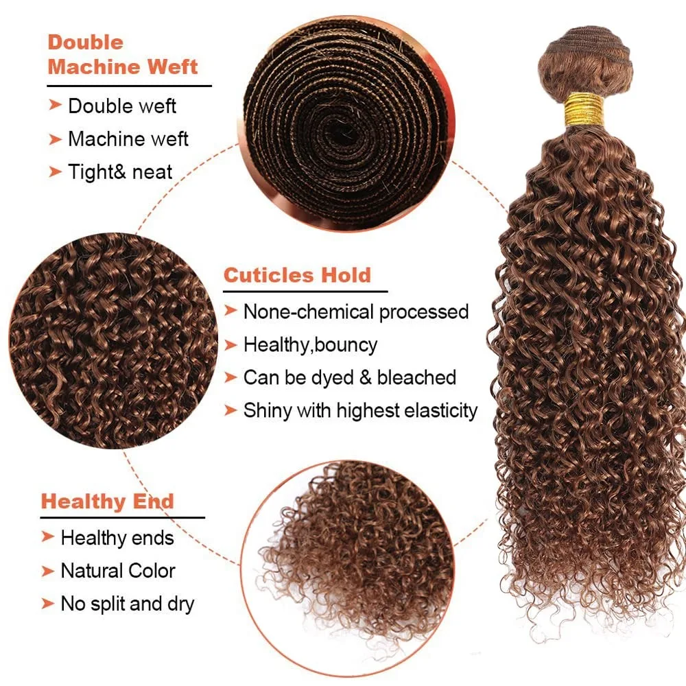 #30 Light Brown Kinky Curly Human Hair Bundles Brazilian Unprocessed Virgin Hair 100% Human Hair Extensions 10-30 Inch Bundles 2
