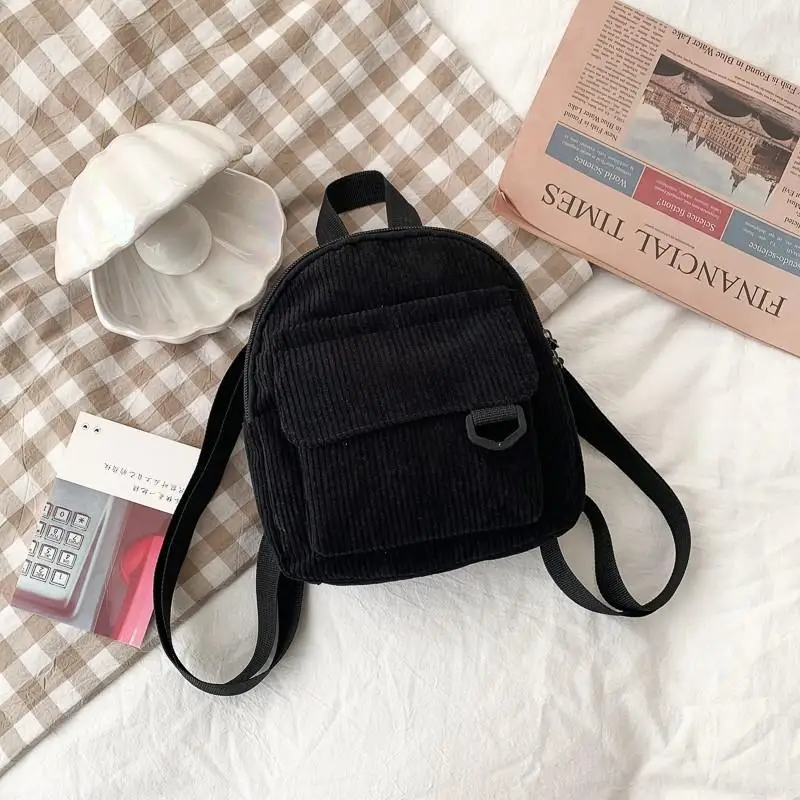 Mini zaino da donna alla moda Zaini piccoli in velluto a coste tinta unita Zaini da viaggio per studenti semplici e casual_voghion.com
