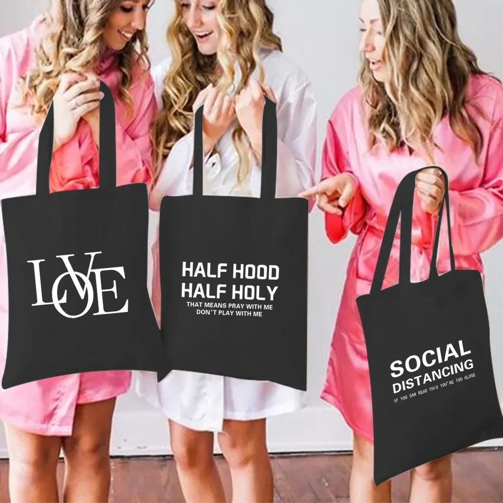 

Canvas Shopping Bag Funny Tote Bag Fashion Shoulder Bag Text Print Reusable Shopper Bag Men and Women 2023 Beach Travel Handbags