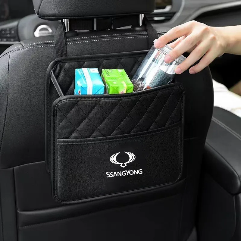 

Leather Car Seat Back Storage Bag Car Garbage Storage Box For Ssangyong Rexton 2 Tivolan Musso Tivoli Kyron Actyon Sport Korando