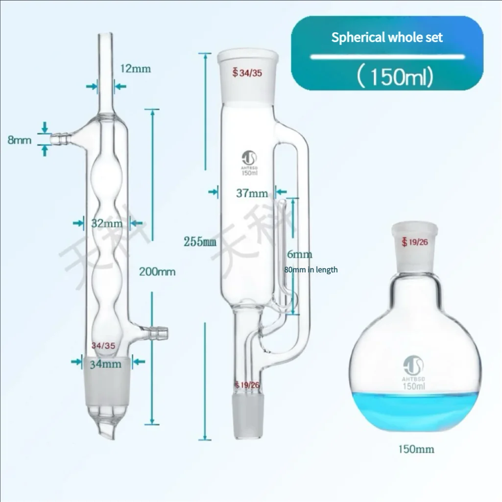 Lab Glass Soxhlet Extractor Condenser And Extractor Body 150/250/500ml Lab Glassware Set Spherical Snake Shaped Fat lab glass supplies
