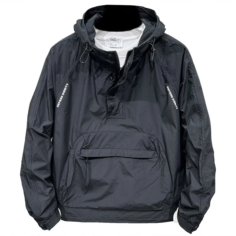 Autumn New Men Workwear Hooded Top Zipper Pocket Pullover Charge Coat Casual Loose Coat