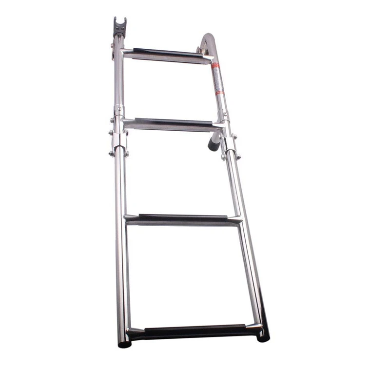 4 Steps Stainless Steel Boat Ladder Grips 2+2 Steps Transom Mount Folding Stern Ladder Gunwale-Mounted Removable Ladder