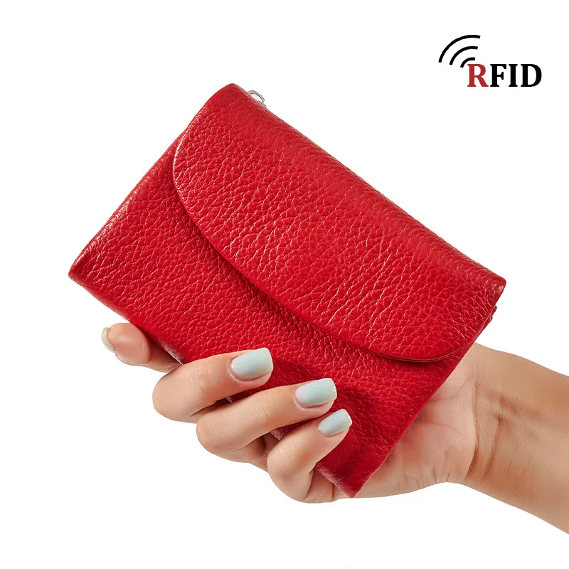 Women's RFID-Blocking Top-Grain Cowhide Wallet - Fashionable, Collapsible, and Spacious