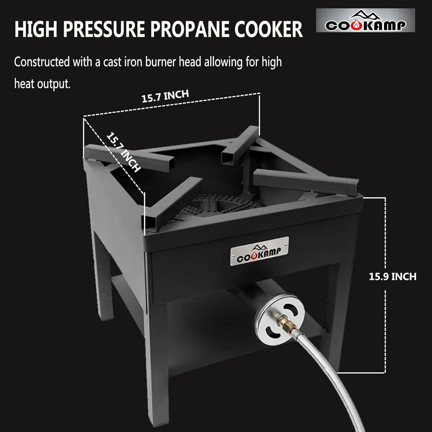 1-Burner Outdoor Propane Gas Cooker 260000 BTU with 0-30 PSI Adjustable Regulator and Steel Braided Hose 4