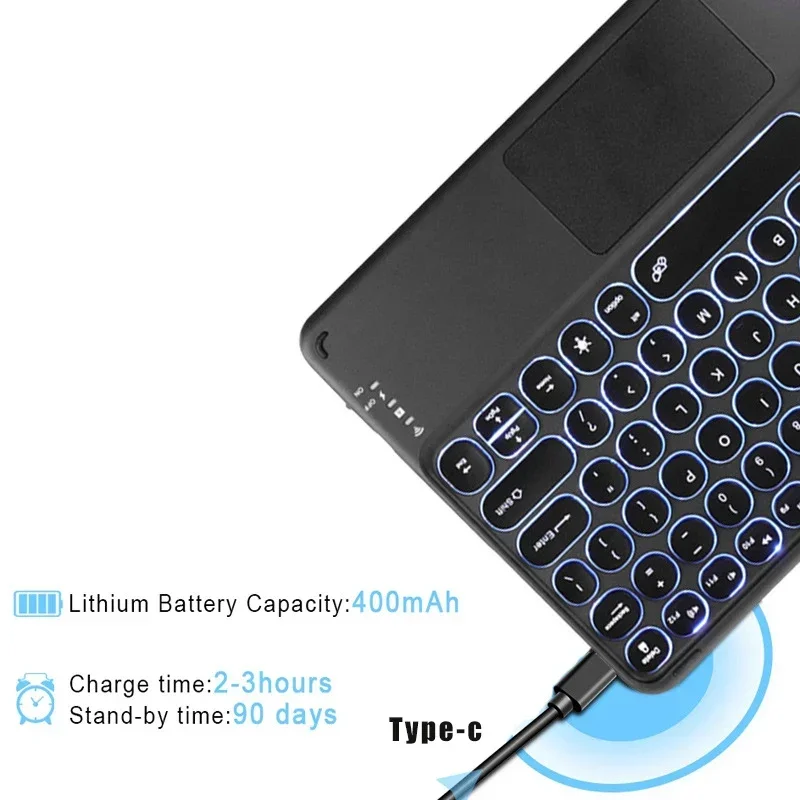 Russian/Spanish/Portuguese/Hebrew Cute round hat Backlit Bluetooth Keyboard with Touchpad For iPad Tablet Laptop IOS Android