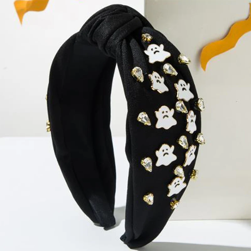 Women Christmas Hair Hoop Ghost Rhinestone Knot Wide Headband Hair Bands Head Piece Hairband Accessories