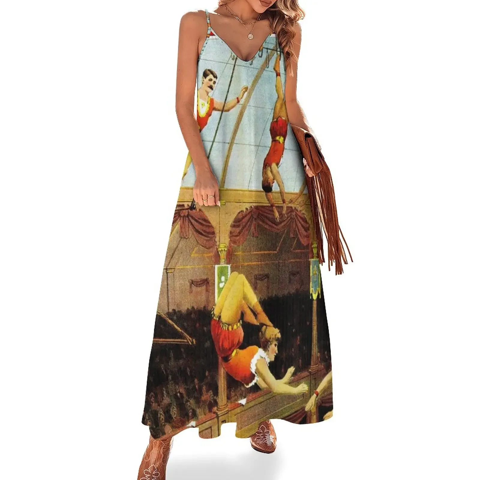 

BARNUM and BAILEY CIRCUS : Vintage Trapeze Advertising Print Sleeveless Dress Beachwear Dress women