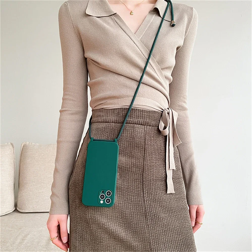 Versatile Crossbody Necklace Lanyard with Soft Silicone Case - Candy Color Cover