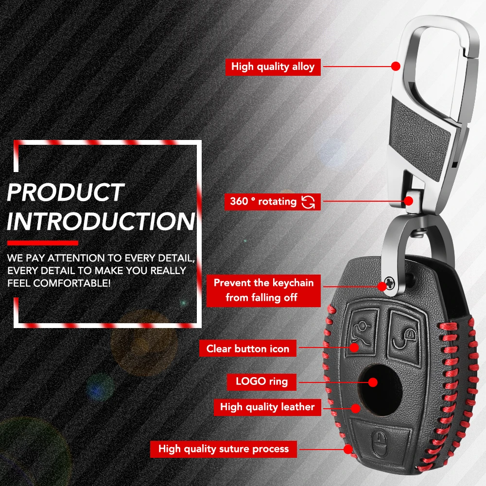 Key Case Key Case Cover Car Key Shell Car Key Cases For Mercedes Benz Accessories W203 W210 W211 W124 W205 Smart-3button Genuine leather Key Cover Bag Fob Shell
