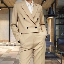  Women's Blazer Suits Korean Casual Female Suits Cropped Jacket OL High Waist Harem Pants Female Two Piece Set Workwear 