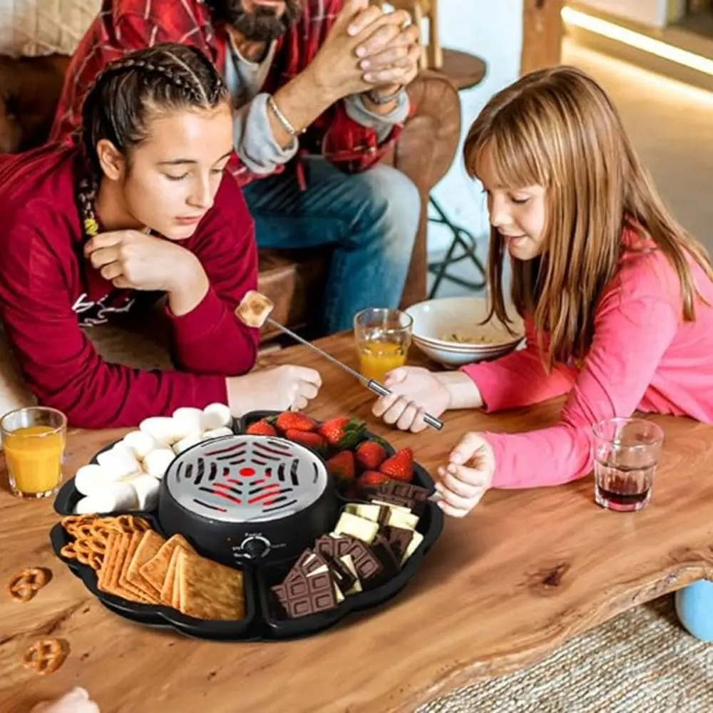 4 Roasting Forks Electric Marshmallow Roaster Movie Night Supplies Heated Bowl 2 In 1 Smores Maker Flameless Fondue Set Home
