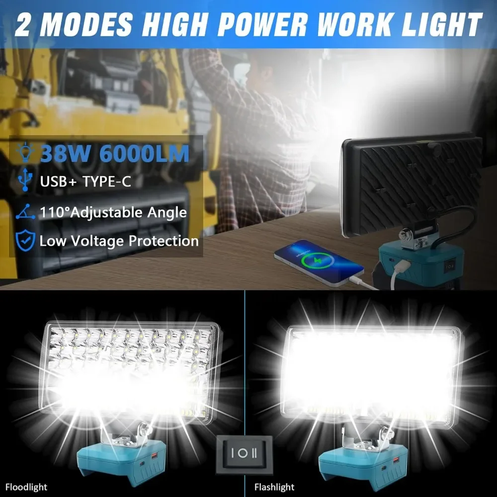 38W 6000LM LED Work Light Flashlight Compatible with Makita 18v Battery Cordless for Camping Emergency led flashlight camping lights led work light work light