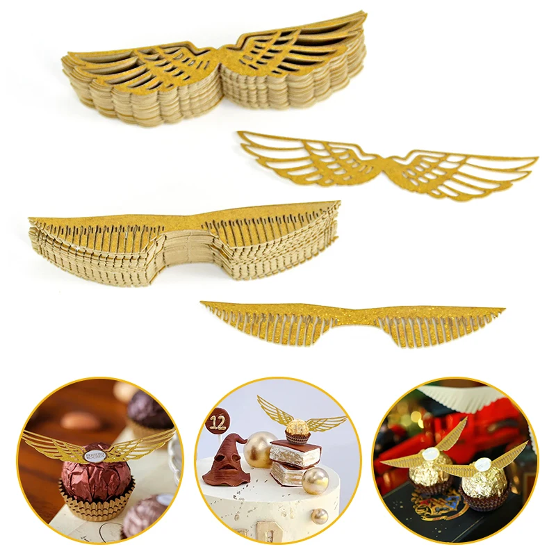 50Pcs Gold Wings Chocolate Cake Decoration Angel Wings Wizard Cupcake Topper Snitch Wedding Birthday Party Decor