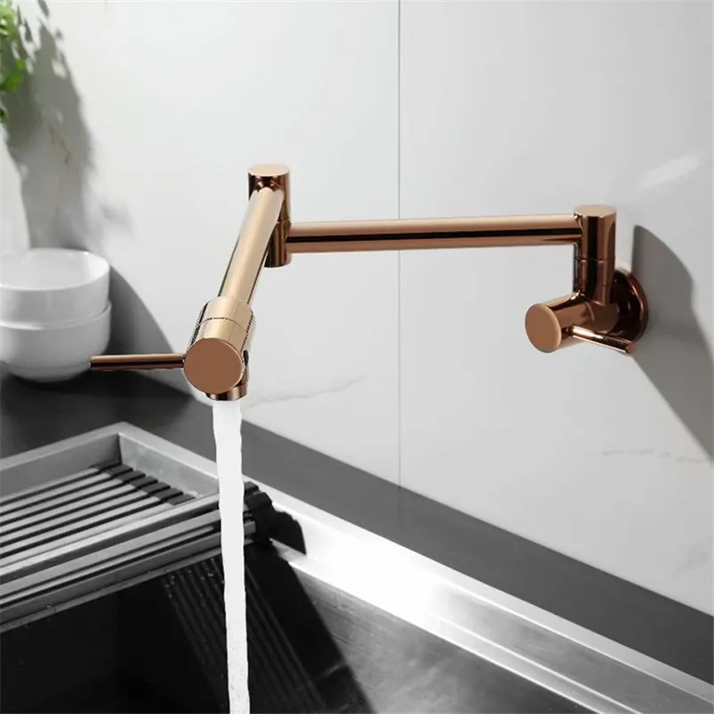 

Brushed/Rose Gold Kitchen Sink Faucets Soild Brass Single Cold Wall Mount 360 Degree Rotating Foldable Balcony Mop Pool Taps