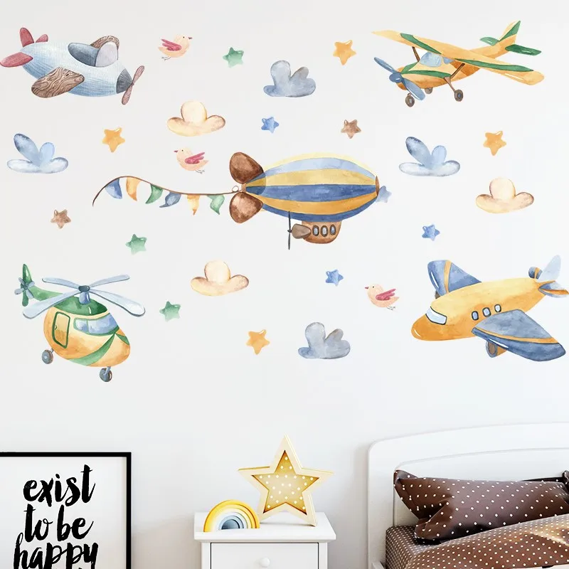 

Cartoon Aircraft Helicopter Fighter Jet Wall Stickers For Kids Room Decoration Plane Mural Art Diy Home Decals Pvc Posters