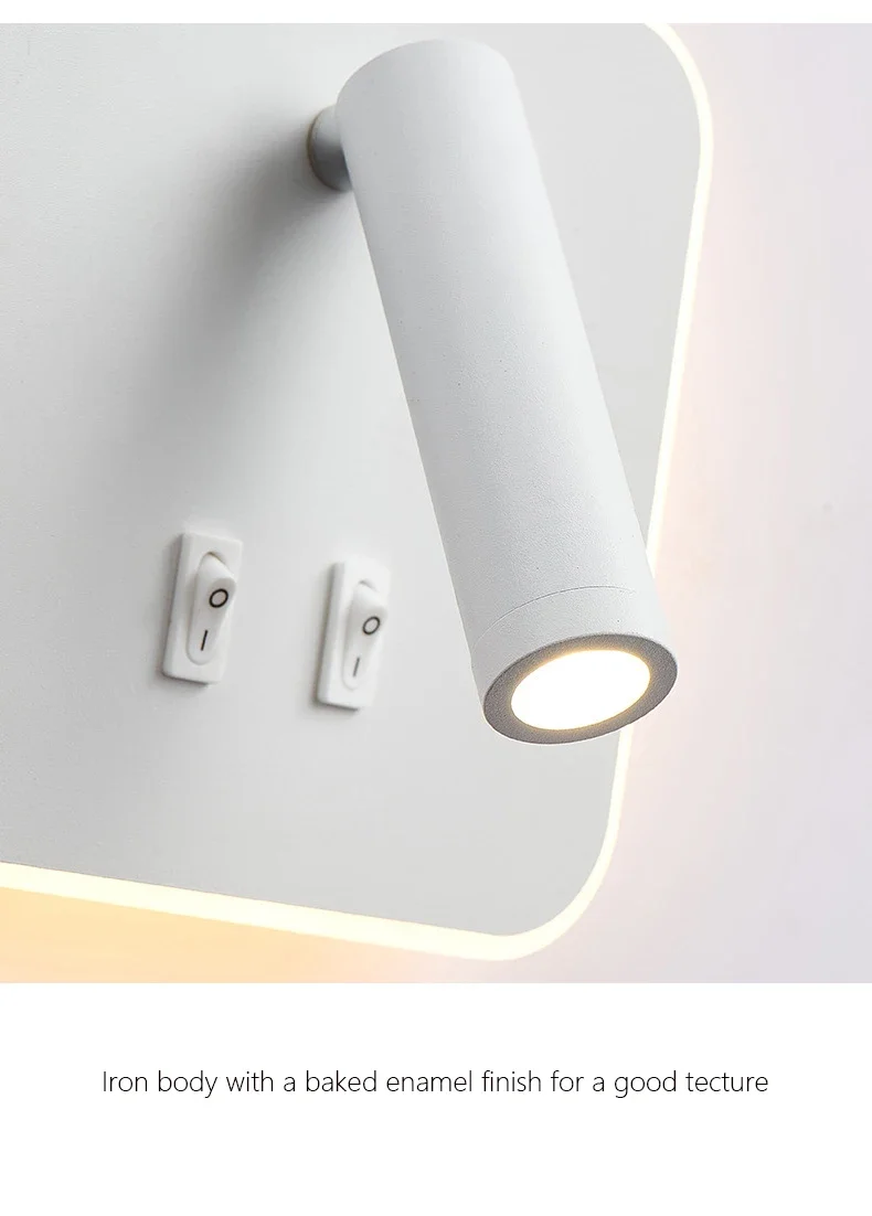 Modern Minimalist Led Wall Lamp USB Charging Indoor Bedroom Lamp Hotel Bedside Reading Lamp Wall Lights Sconce Switch AC 90~240V 6