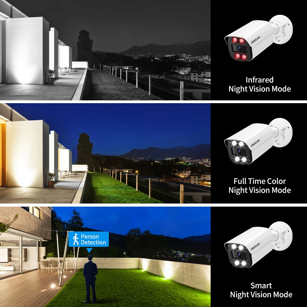 ASECAM 4K 8MP Telecamera IP CCTV esterna POE Audio H.265 Onvif AI Rilevazione umana Luce colorata Allarme Telecamera di sorveglianza di sicurezza - immagine 4