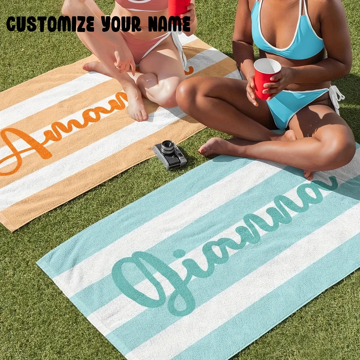 Customized Beach Towel Striped Pattern Personalized Beach Blanket  Quick-drying Swimming Towel For Beach Swimming Outdoor