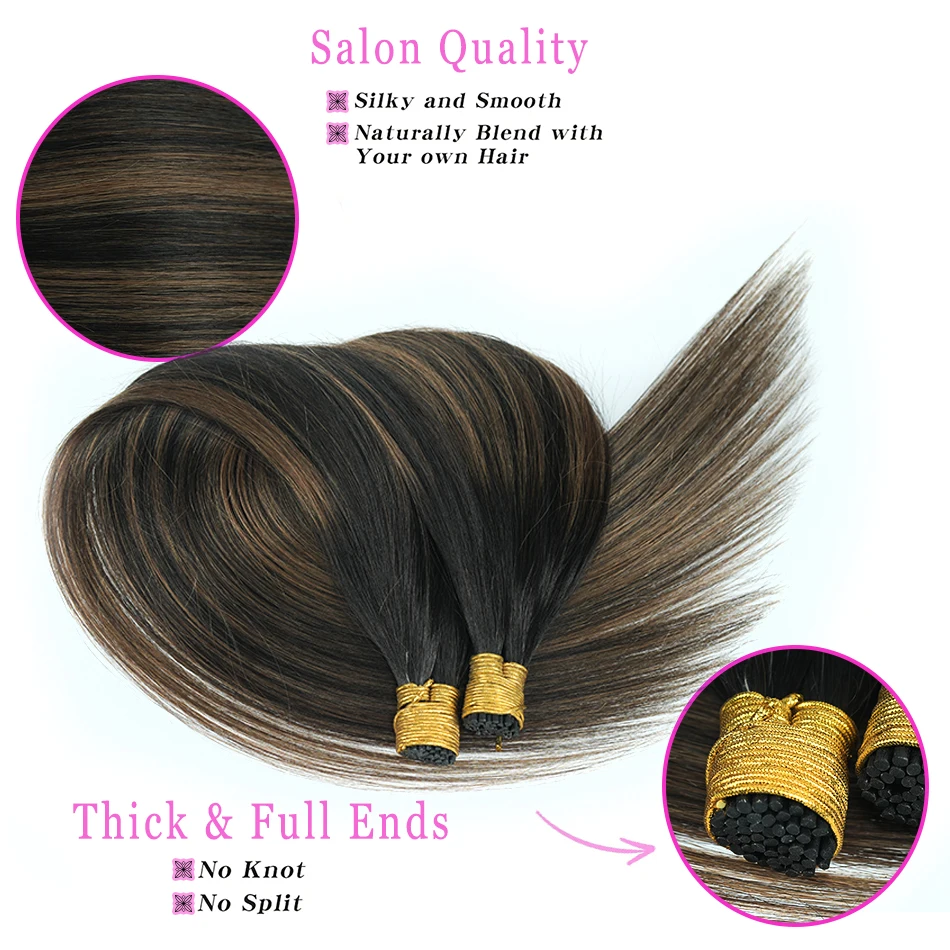 Itip Human Hair Extensions Highlights 50 Strands Keratin Capsule Brown Mixed Platinum Blonde I Tips Remy Hair Straight Stick Tip