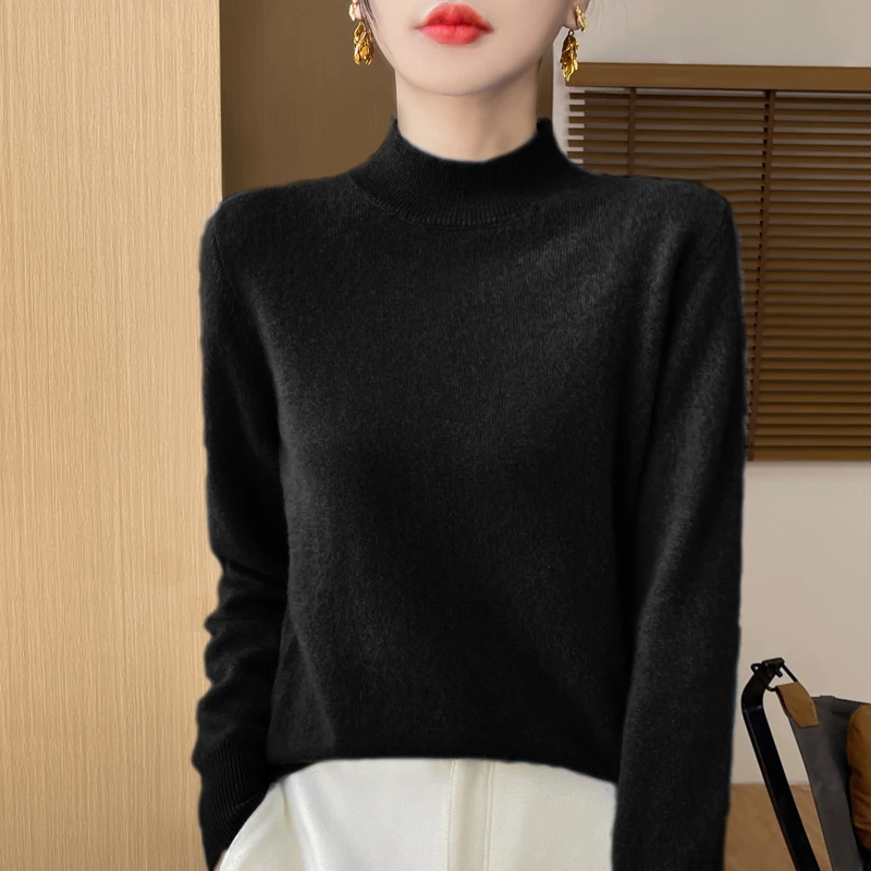 100% Merino Wool Women's Sweater, Classic, Knitted, Crew Neck, Long Sleeves, Pullover, Warm, Top, Basic, Autumn/Winter 2024 5