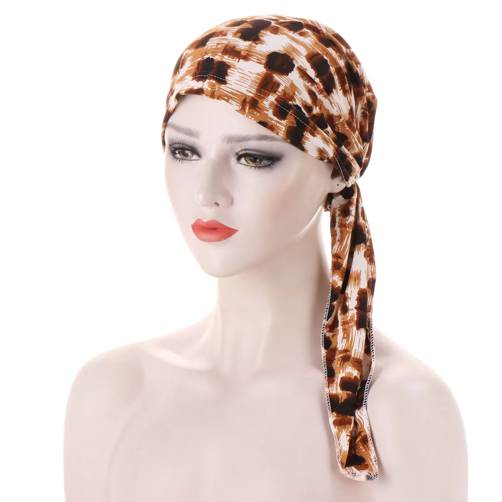 Muslim Hijab Cancer Chemo Caps Flower Print Turban Cap Hair Loss Headscarf Elastic Cotton Headwear