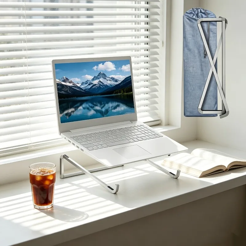 Foldable Ventilated Laptop Riser Stand - Silver, Portable Desk Holder