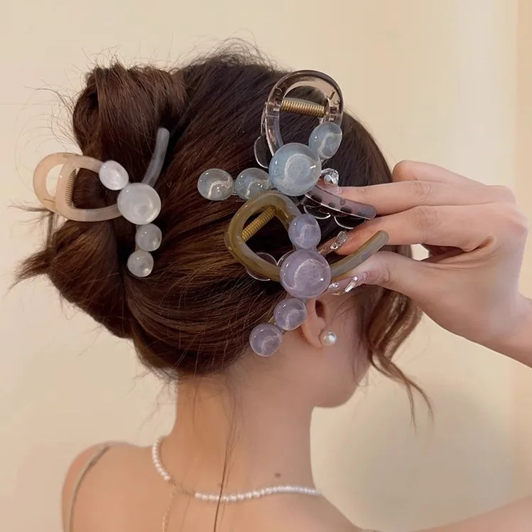 

New Simple Female Candy Color Bead Hair Clip Retro Ladies Ponytail Braid Shark Grab Clip Girl Elegant Exquisite Hair Accessories