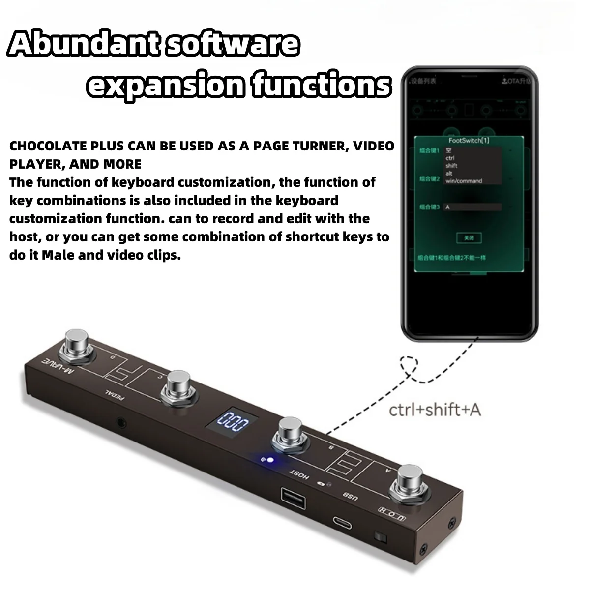 M-VAVE Chocolate Plus Wireless MIDI Controller Pedal Bluetooth/USB Dual Mode Sustain/Expression Control DAW Compatible