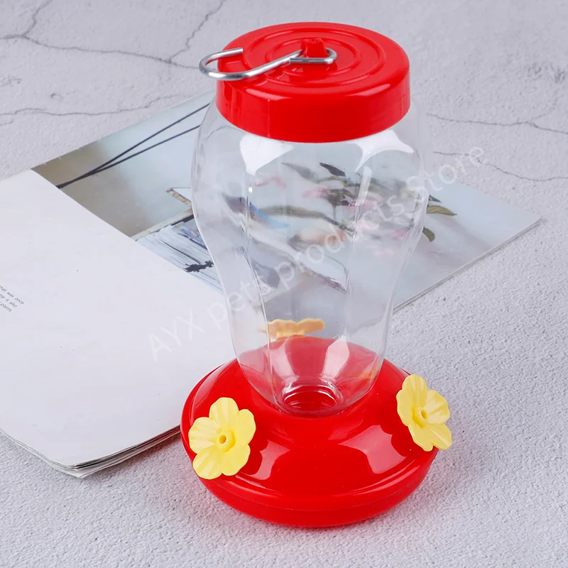 Outdoor Plastic Flower Iron Hook Bird Feeder Plastic Bird Water Feeder Bottle Hanging Hummingbird Garden