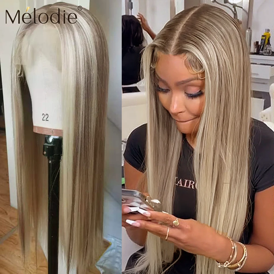 Melodie HD P18 613 Ice Cream Blonde Highlight Straight Glueless Lace Melodie hd p18 613 ice cream blonde highlight straight glueless lace