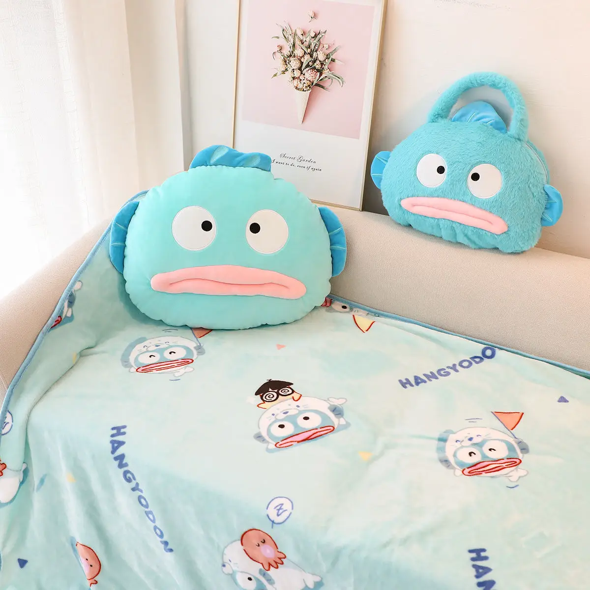 Simpatico Cartone Animato Sanrio Hangyodon Cuscino 2 In 1 Ufficio Studente Pisolino Coperta Coperta Pisolino Regalo Di Compleanno Multiuso Per Bambini