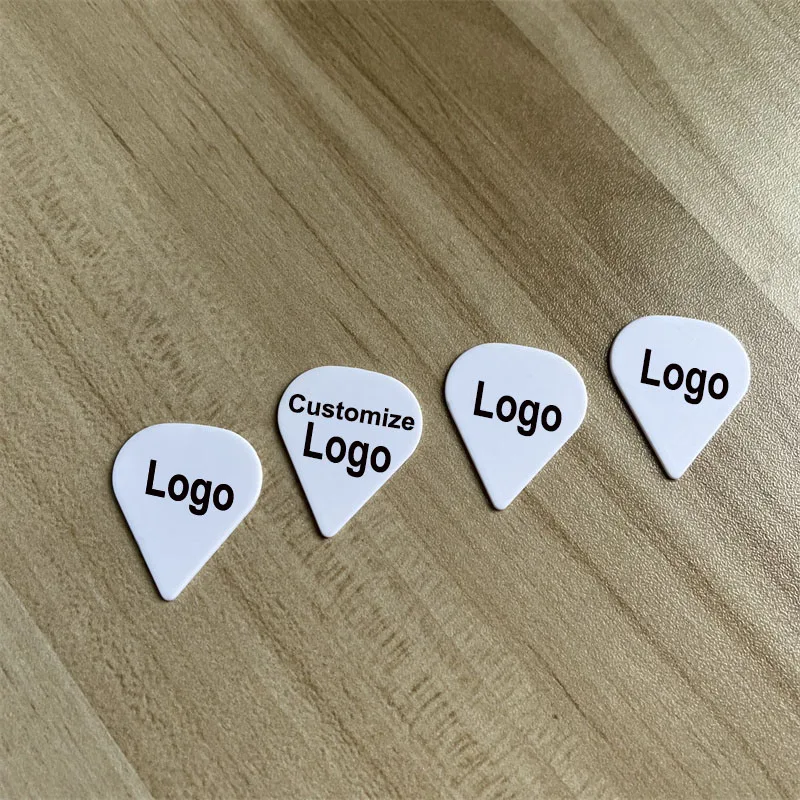 

Delrin-Customized Print Logo Guitar Picks, Sharp Shape, White Matt, High Quality, 100Pcs