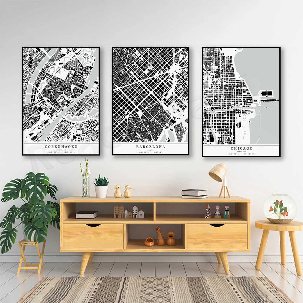 Barcellona, Mappa Di Roma, Città Di Berlino, Poster Con Stampa Su Tela Della Mappa Della Città Di Chicago, Poster Della Mappa