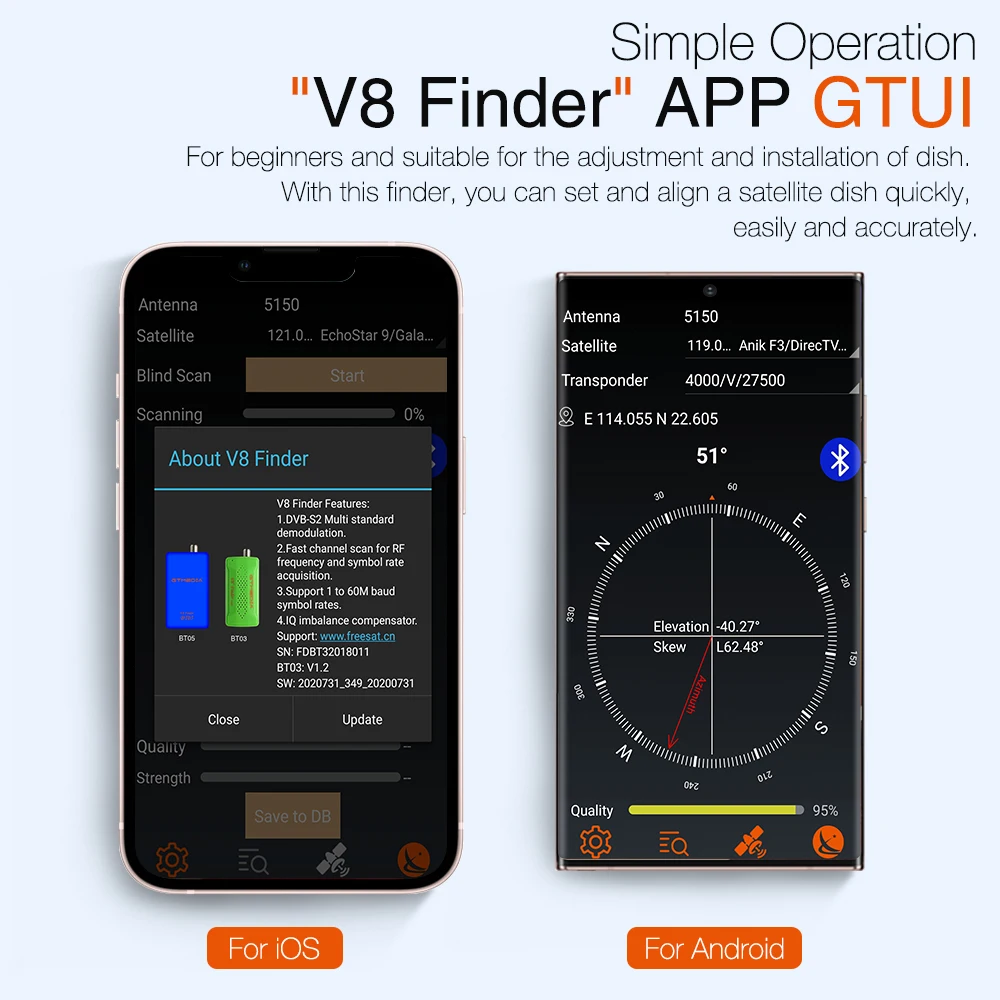 Localizador de Satélite Bt05 Dvb s2 Multi Decodificação Padrão para Android Ios Digital Bluetooth hd Satfinder Gtmedia-v8 - Image 5
