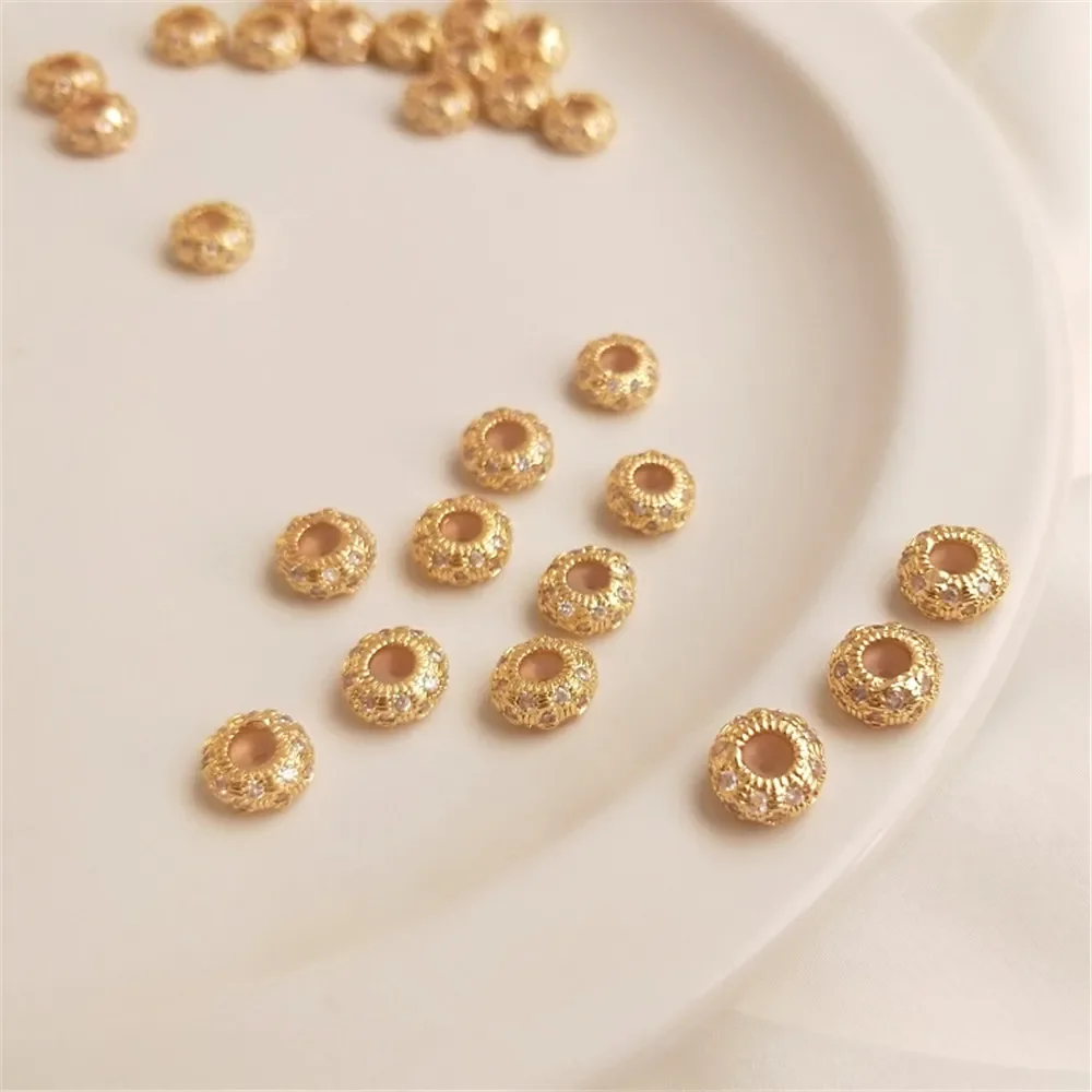 

14K Gold Plated Micro-set zircon silica gel wheel bead flat bead positioning bead adjustment bead DIY chain gasket