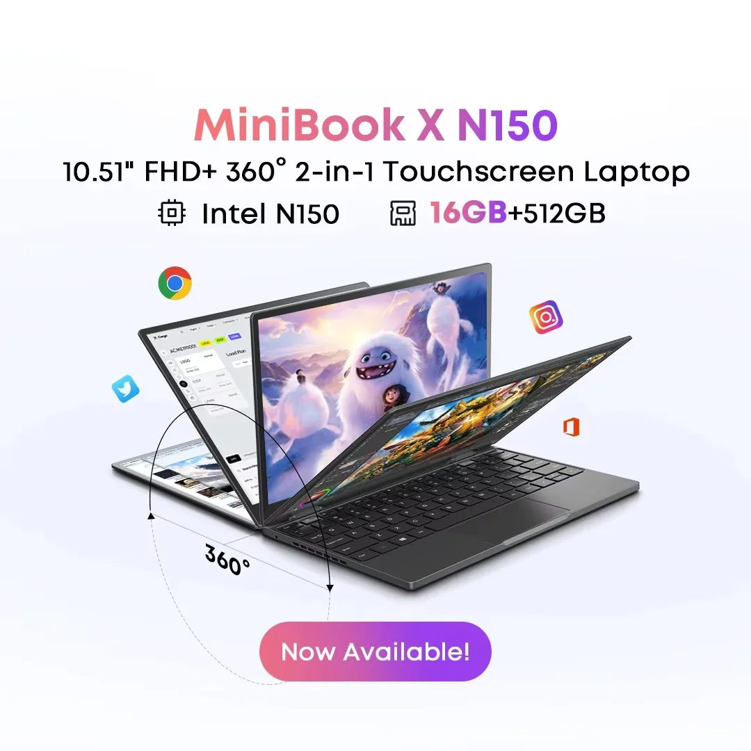 CHUWI MiniBook X Intel N150 10.51 Inch 2-in-1 Tablet Laptop 12GB
